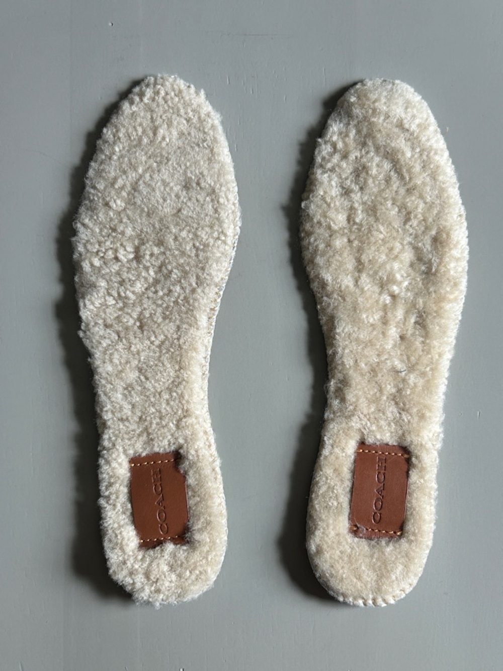 Coach Cream Shearling Insoles with Leather Logo Patch-New